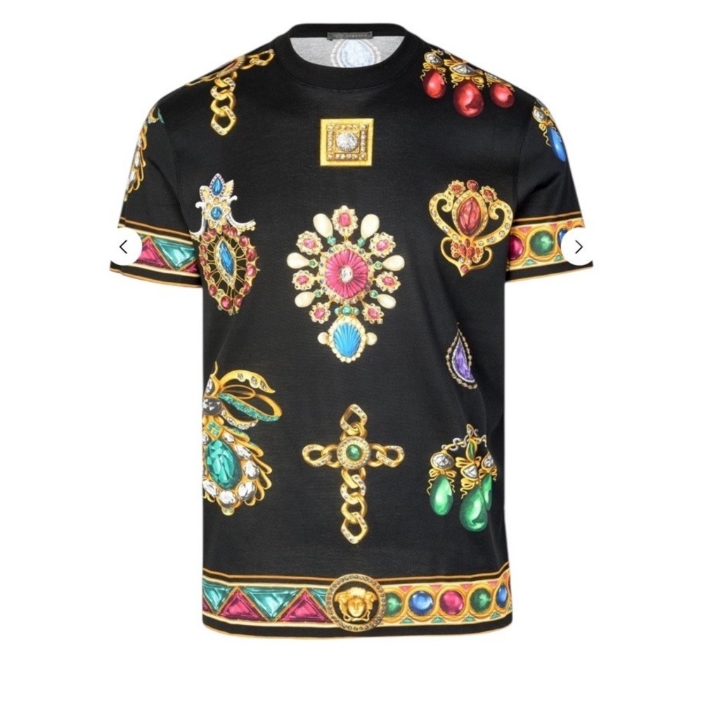 Versace Jewel‎ Print T-Shirt Black Medusa Gem Baroque Made in Italy Size S